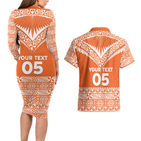 Personalised Tonga Tailulu College Couples Matching Long Sleeve Bodycon Dress and Hawaiian Shirt Tongan Kupesi Pattern LT05 - Polynesian Pride