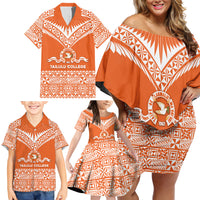 Personalised Tonga Tailulu College Family Matching Off Shoulder Short Dress and Hawaiian Shirt Tongan Kupesi Pattern LT05 - Polynesian Pride