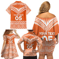 Personalised Tonga Tailulu College Family Matching Off Shoulder Short Dress and Hawaiian Shirt Tongan Kupesi Pattern LT05 - Polynesian Pride