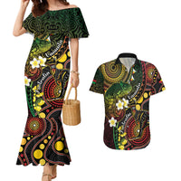 Vanuatu And Australia Aboriginal Couples Matching Mermaid Dress and Hawaiian Shirt Iguana And Kangaroo Together LT05 Black - Polynesian Pride