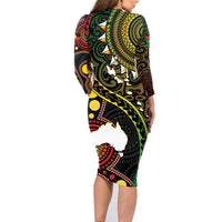 Vanuatu And Australia Aboriginal Family Matching Long Sleeve Bodycon Dress and Hawaiian Shirt Iguana And Kangaroo Together LT05 - Polynesian Pride