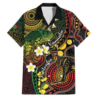Vanuatu And Australia Aboriginal Family Matching Mermaid Dress and Hawaiian Shirt Iguana And Kangaroo Together LT05 Dad's Shirt - Short Sleeve Black - Polynesian Pride
