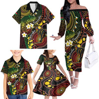 Vanuatu And Australia Aboriginal Family Matching Off The Shoulder Long Sleeve Dress and Hawaiian Shirt Iguana And Kangaroo Together LT05 - Polynesian Pride