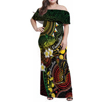 Vanuatu And Australia Aboriginal Family Matching Off Shoulder Maxi Dress and Hawaiian Shirt Iguana And Kangaroo Together LT05 Mom's Dress Black - Polynesian Pride
