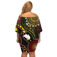 Vanuatu And Australia Aboriginal Family Matching Off Shoulder Short Dress and Hawaiian Shirt Iguana And Kangaroo Together LT05 - Polynesian Pride