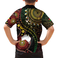 Vanuatu And Australia Aboriginal Family Matching Short Sleeve Bodycon Dress and Hawaiian Shirt Iguana And Kangaroo Together LT05 - Polynesian Pride