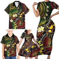 Vanuatu And Australia Aboriginal Family Matching Short Sleeve Bodycon Dress and Hawaiian Shirt Iguana And Kangaroo Together LT05 - Polynesian Pride