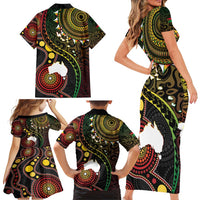 Vanuatu And Australia Aboriginal Family Matching Short Sleeve Bodycon Dress and Hawaiian Shirt Iguana And Kangaroo Together LT05 - Polynesian Pride