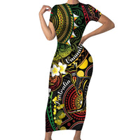 Vanuatu And Australia Aboriginal Family Matching Short Sleeve Bodycon Dress and Hawaiian Shirt Iguana And Kangaroo Together LT05 Mom's Dress Black - Polynesian Pride