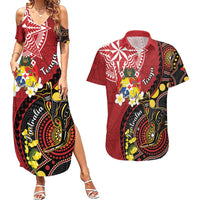 Tonga Ngatu And Australia Aboriginal Couples Matching Summer Maxi Dress and Hawaiian Shirt Tongan Dove And Kangaroo Together LT05 Red - Polynesian Pride