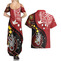 Tonga Ngatu And Australia Aboriginal Couples Matching Summer Maxi Dress and Hawaiian Shirt Tongan Dove And Kangaroo Together LT05 - Polynesian Pride