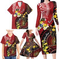 Tonga Ngatu And Australia Aboriginal Family Matching Long Sleeve Bodycon Dress and Hawaiian Shirt Tongan Dove And Kangaroo Together LT05 - Polynesian Pride