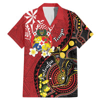 Tonga Ngatu And Australia Aboriginal Family Matching Mermaid Dress and Hawaiian Shirt Tongan Dove And Kangaroo Together LT05 Dad's Shirt - Short Sleeve Red - Polynesian Pride