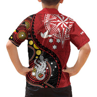 Tonga Ngatu And Australia Aboriginal Family Matching Short Sleeve Bodycon Dress and Hawaiian Shirt Tongan Dove And Kangaroo Together LT05 - Polynesian Pride