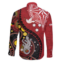 Tonga Ngatu And Australia Aboriginal Family Matching Short Sleeve Bodycon Dress and Hawaiian Shirt Tongan Dove And Kangaroo Together LT05 - Polynesian Pride