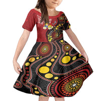 Tonga Ngatu And Australia Aboriginal Family Matching Tank Maxi Dress and Hawaiian Shirt Tongan Dove And Kangaroo Together LT05 Daughter's Dress Red - Polynesian Pride