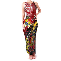Tonga Ngatu And Australia Aboriginal Family Matching Tank Maxi Dress and Hawaiian Shirt Tongan Dove And Kangaroo Together LT05 Mom's Dress Red - Polynesian Pride