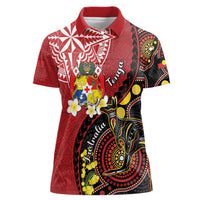 Tonga Ngatu And Australia Aboriginal Women Polo Shirt Tongan Dove And Kangaroo Together LT05 Female Red - Polynesian Pride