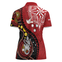 Tonga Ngatu And Australia Aboriginal Women Polo Shirt Tongan Dove And Kangaroo Together LT05 - Polynesian Pride