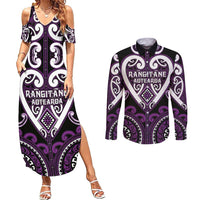 Custom Aotearoa Rangitane Couples Matching Summer Maxi Dress and Long Sleeve Button Shirt Maori Tribal Pattern