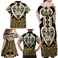 Custom Aotearoa Taranaki Family Matching Off Shoulder Maxi Dress and Hawaiian Shirt Maori Tribal Pattern LT05 - Polynesian Pride