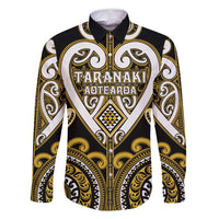 Custom Aotearoa Taranaki Family Matching Off Shoulder Maxi Dress and Hawaiian Shirt Maori Tribal Pattern LT05 Dad's Shirt - Long Sleeve Yellow - Polynesian Pride