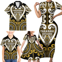 Custom Aotearoa Taranaki Family Matching Short Sleeve Bodycon Dress and Hawaiian Shirt Maori Tribal Pattern