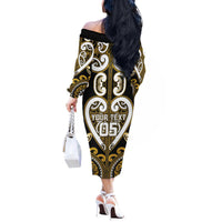 Custom Aotearoa Taranaki Off The Shoulder Long Sleeve Dress Maori Tribal Pattern