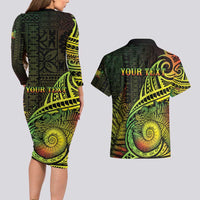 Personalised Fiji Lovoni Day Couples Matching Long Sleeve Bodycon Dress and Hawaiian Shirt 154th Years LT05 - Polynesian Pride