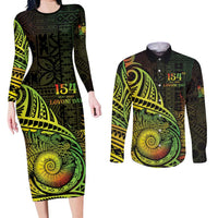 Personalised Fiji Lovoni Day Couples Matching Long Sleeve Bodycon Dress and Long Sleeve Button Shirt 154th Years LT05 Reggae - Polynesian Pride