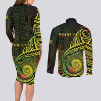 Personalised Fiji Lovoni Day Couples Matching Long Sleeve Bodycon Dress and Long Sleeve Button Shirt 154th Years LT05 - Polynesian Pride