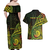 Personalised Fiji Lovoni Day Couples Matching Off Shoulder Maxi Dress and Hawaiian Shirt 154th Years LT05 - Polynesian Pride