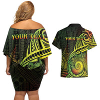Personalised Fiji Lovoni Day Couples Matching Off Shoulder Short Dress and Hawaiian Shirt 154th Years LT05 - Polynesian Pride