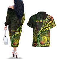 Personalised Fiji Lovoni Day Couples Matching Off The Shoulder Long Sleeve Dress and Hawaiian Shirt 154th Years LT05 - Polynesian Pride