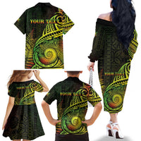 Personalised Fiji Lovoni Day Family Matching Off The Shoulder Long Sleeve Dress and Hawaiian Shirt 154th Years LT05 - Polynesian Pride