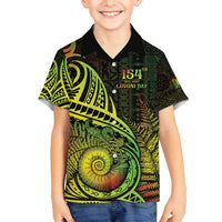Personalised Fiji Lovoni Day Family Matching Off The Shoulder Long Sleeve Dress and Hawaiian Shirt 154th Years LT05 Son's Shirt Reggae - Polynesian Pride