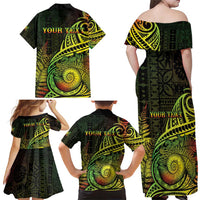 Personalised Fiji Lovoni Day Family Matching Off Shoulder Maxi Dress and Hawaiian Shirt 154th Years LT05 - Polynesian Pride