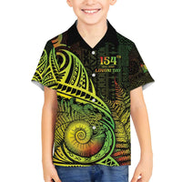 Personalised Fiji Lovoni Day Family Matching Off Shoulder Short Dress and Hawaiian Shirt 154th Years LT05 Son's Shirt Reggae - Polynesian Pride