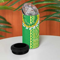 Fiji Lovoni 4 in 1 Can Cooler Tumbler Fijian Tapa Salusalu Green Glitter LT05 - Polynesian Pride
