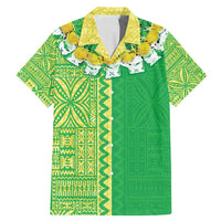 Fiji Lovoni Family Matching Mermaid Dress and Hawaiian Shirt Fijian Tapa Salusalu Green Glitter LT05 Dad's Shirt - Short Sleeve Green - Polynesian Pride