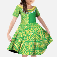 Fiji Lovoni Family Matching Puletasi and Hawaiian Shirt Fijian Tapa Salusalu Green Glitter LT05 Daughter's Dress Green - Polynesian Pride