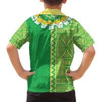 Fiji Lovoni Family Matching Tank Maxi Dress and Hawaiian Shirt Fijian Tapa Salusalu Green Glitter LT05 - Polynesian Pride