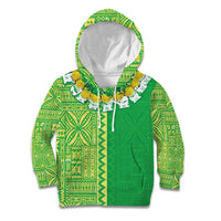 Fiji Lovoni Kid Hoodie Fijian Tapa Salusalu Green Glitter LT05 Hoodie Green - Polynesian Pride