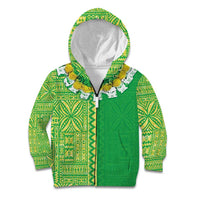 Fiji Lovoni Kid Hoodie Fijian Tapa Salusalu Green Glitter LT05 Zip Hoodie Green - Polynesian Pride