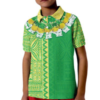 Fiji Lovoni Kid Polo Shirt Fijian Tapa Salusalu Green Glitter LT05 Kid Green - Polynesian Pride