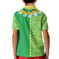 Fiji Lovoni Kid Polo Shirt Fijian Tapa Salusalu Green Glitter LT05 - Polynesian Pride