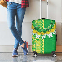 Fiji Lovoni Luggage Cover Fijian Tapa Salusalu Green Glitter LT05 - Polynesian Pride