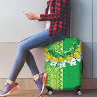 Fiji Lovoni Luggage Cover Fijian Tapa Salusalu Green Glitter LT05 - Polynesian Pride