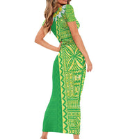 Fiji Lovoni Short Sleeve Bodycon Dress Fijian Tapa Salusalu Green Glitter LT05 - Polynesian Pride