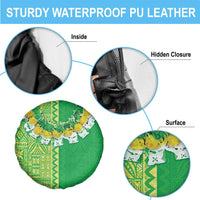 Fiji Lovoni Spare Tire Cover Fijian Tapa Salusalu Green Glitter LT05 - Polynesian Pride